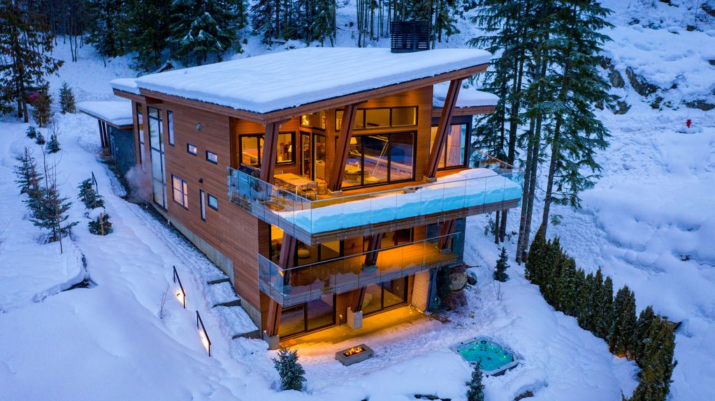 Exterior aerial photo of the Heritage Peak Home in the winter time